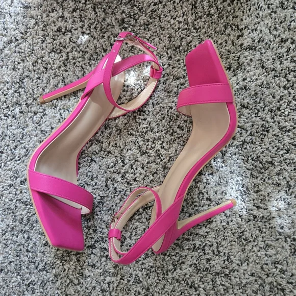 FREE W/ Any Purchase Hot Pink Stiletto Heels | Size 8 | Square Toe | Ankle Strap - Picture 3 of 5
